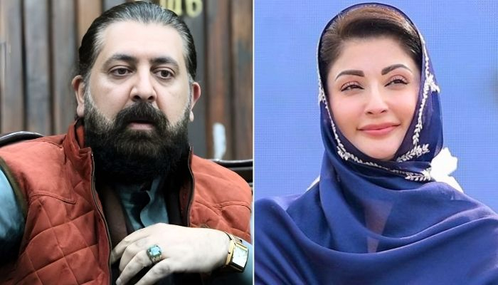 This collage shows Pakistan Tehreek-e-Insaf secretary information Sheikh Waqas Akram (left) and Punjab Chief Minister Maryam Nawaz. — PPP/Facebook/@TheMaryamNSharif