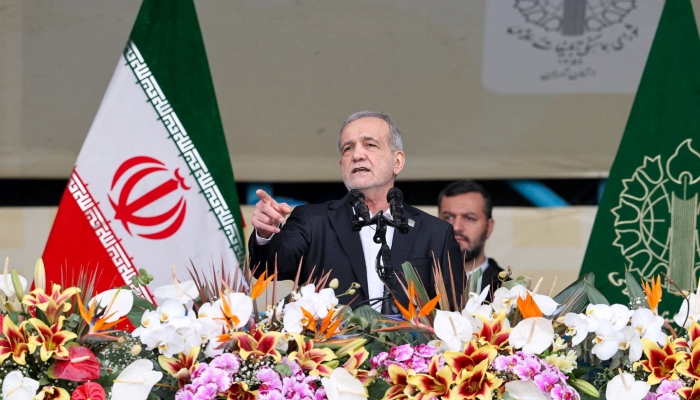 Iranian President Masoud Pezeshkian speaks during the 47th anniversary of the Islamic Revolution in Tehran, Iran, February 11, 2026. — Reuters