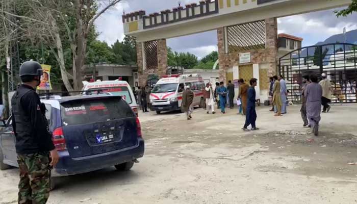 Ambulances are seen shifting bodies and injured Ababeel Force officials following a gun attack in Bajaur district, Khyber Pakhtunkhwa, on February 25, 2026. — Reporter