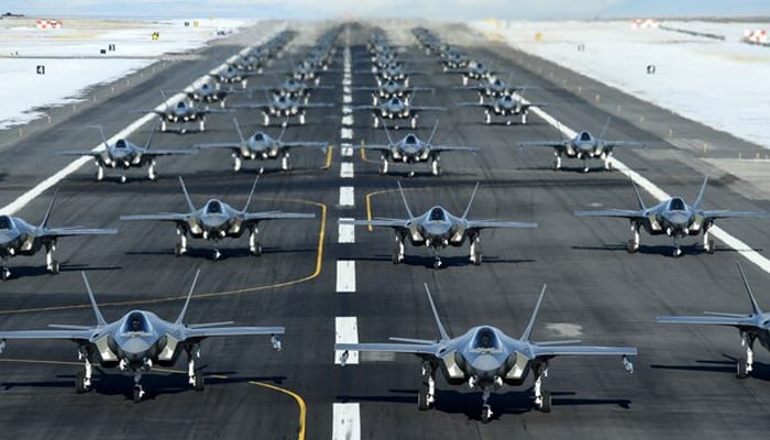 US Air Force F-35A aircraft, from the 388th and 428th Fighter Wings, form up in an elephant walk during an exercise at Hill Air Force Base, Utah, US January 6, 2020. — Reuters