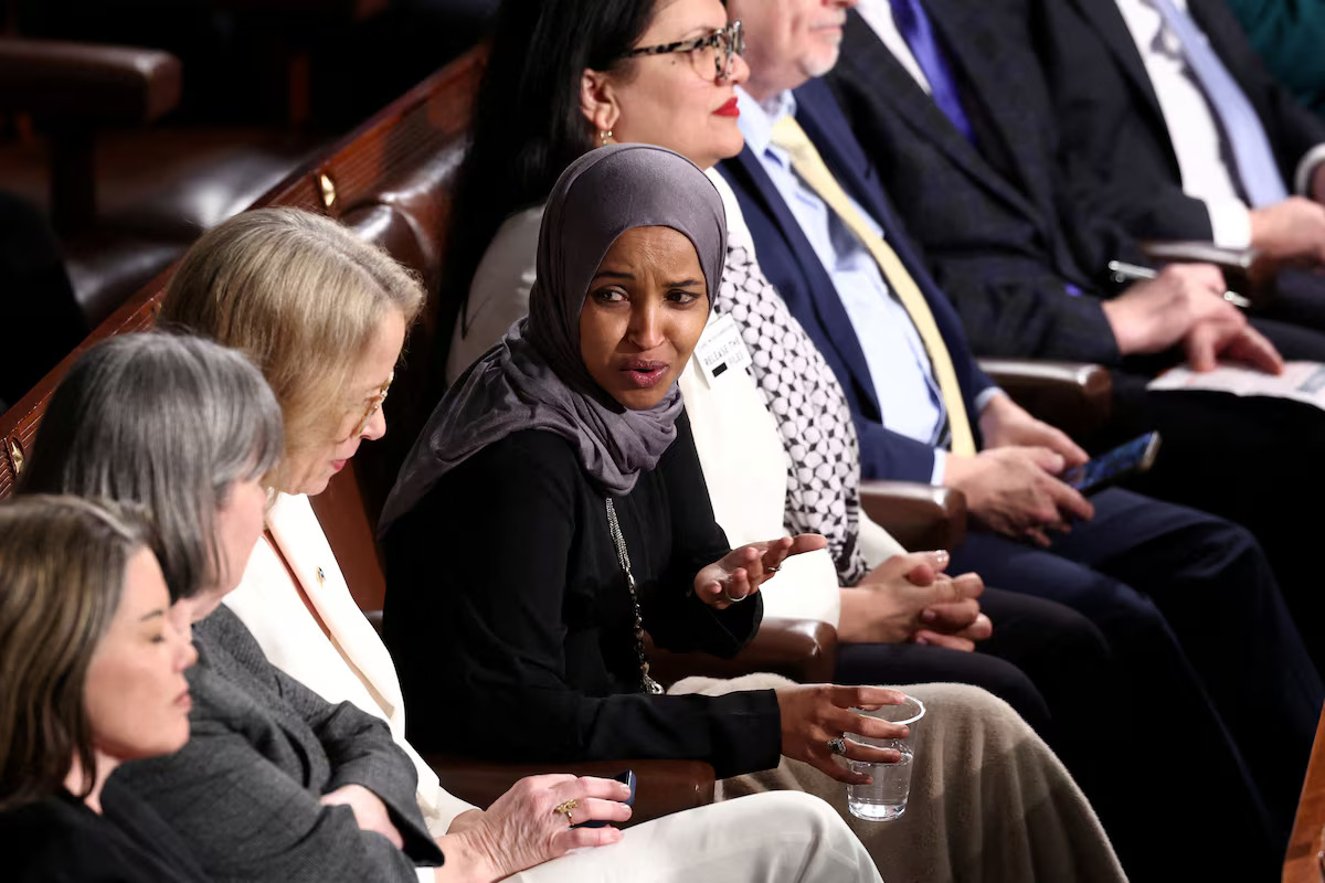 US Representative Ilhan Omar listens as President Donald Trump delivers the State of the Union address in the House Chamber of the US Capitol in Washington, DC on February 24, 2026. — Reuters