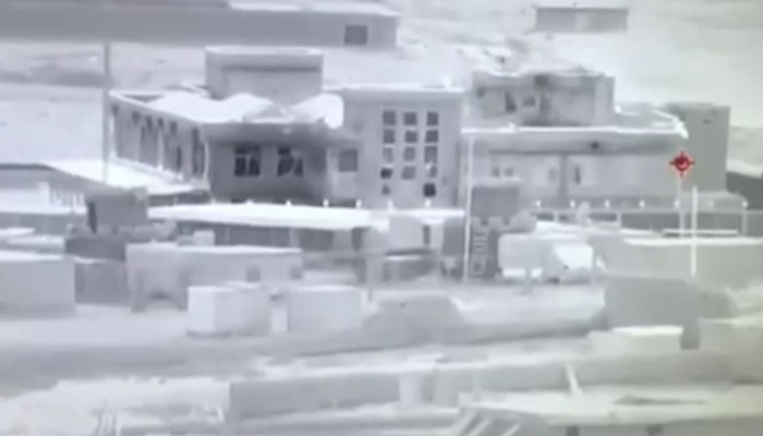 The image shows an Afghan security forces check post located in Angoor Adda. — Geo News/Screengrab