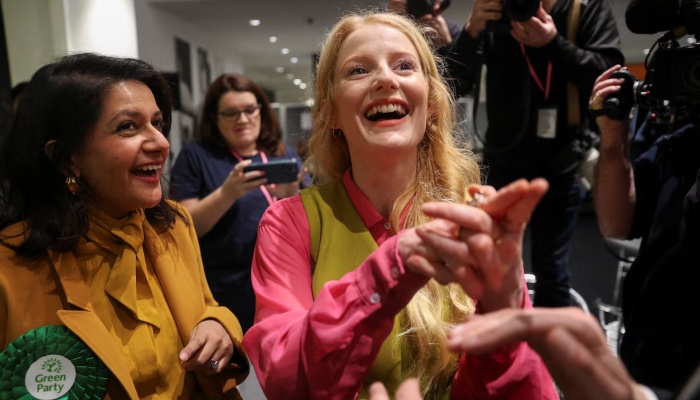 Green Partys candidate Hannah Spencer reacts during vote counting in the Gorton and Denton by-election, triggered by the resignation of Andrew Gwynne, at the Manchester Central Convention Complex in Manchester, Britain, February 27, 2026. — Reuters