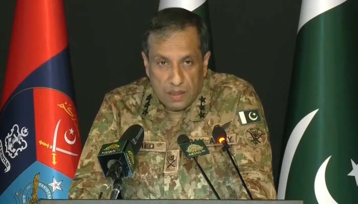 Inter-Services Public Relations (ISPR) Director General Lieutenant General Ahmad Sharif Chaudhry addresses a press conference on February 27, 2026. — Screengrab via YouTube/Geo News