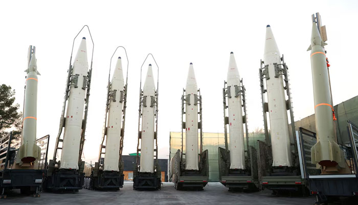 Iranian ballistic missiles are displayed during the ceremony of joining the Armed Forces, in Tehran on  August 22, 2023. — Reuters