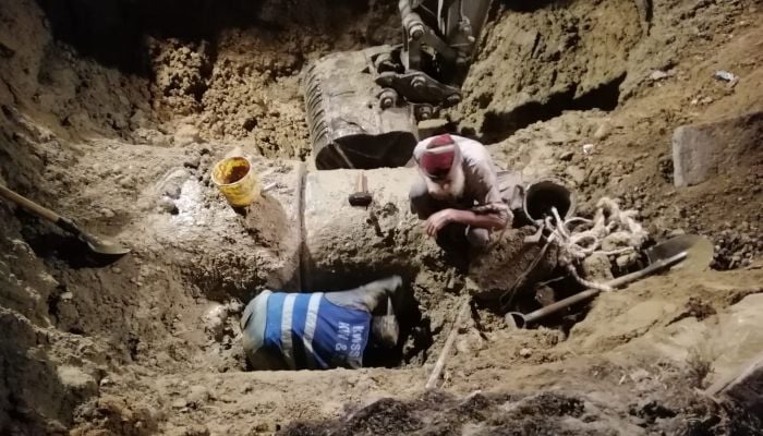 This image shows KWSIPs workers working on a water supply pipeline site on April 9, 2023. — Facebook@KWSSIP