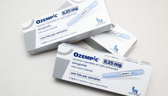 This picture taken on October 23, 2023, shows boxes of the medication Ozempic, an injectable antidiabetic drug, in a pharmacy in Riedisheim, eastern France. — AFP