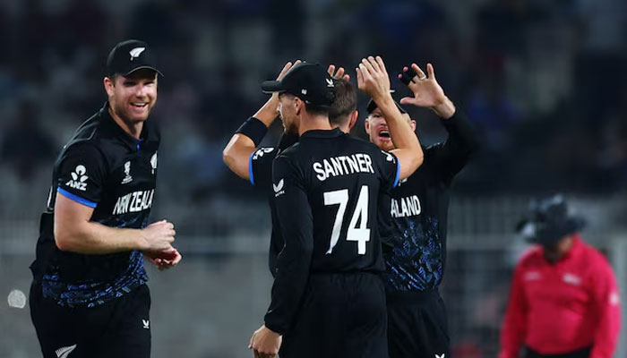 New Zealand players celebrate the wicket of South Africas Quinton de Kock during the ICC Mens T20 World Cup 2026  Semi Final at Eden Gardens, Kolkata, India - March 4, 2026. — Reuters