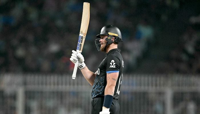 New Zealands Finn Allen celebrates after scoring a half-century (50 runs) during the 2026 ICC Mens T20 Cricket World Cup semi-final match between New Zealand and South Africa at the Eden Gardens in Kolkata on March 4, 2026. — AFP