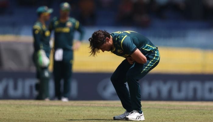 Australias Marcus Stoinis copped a blow trying to take a catch off his own bowling, Australia vs Zimbabwe, T20 World Cup, Colombo, February 13, 2026. — ICC