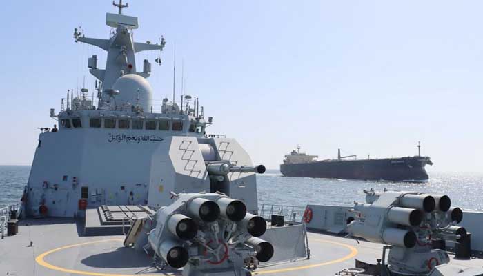 Pakistan Navy ships escorting Pakistani merchant vessels during Operation Muhafiz-ul-Bahr. — ISPR