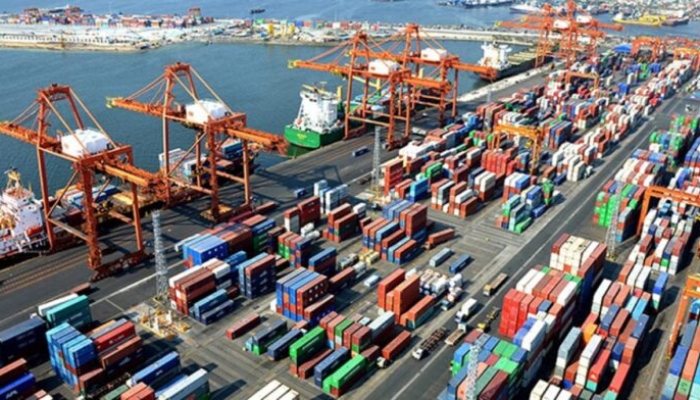 A view of shipping activity at port Qasim, Karachi. — APP