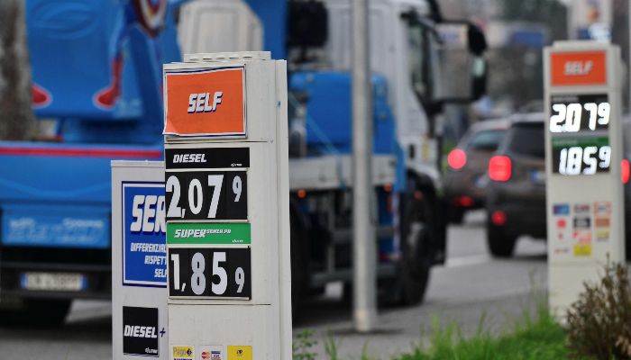 The price per litre of unleaded petrol and diesel fuels is pictured outside a petrol station in Monza, northern Italy, on March 11, 2026. — AFP