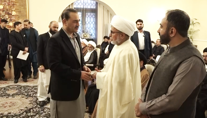 Chief of Defence Forces (CDF) Field Marshal Asim Munir interacts with a religious scholar during his meeting with ulema of Ahl-e-Tasheeh community in Rawalpindi, on March 19, 2026. — ISPR