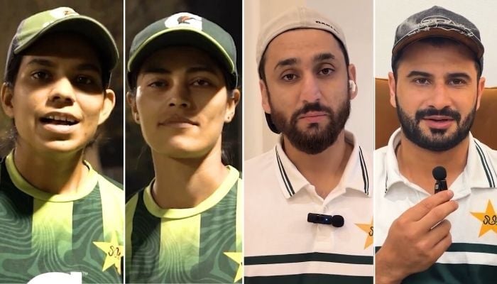Pakistans womens cricket stars (left), men cricketers (right). — X/@PCB
