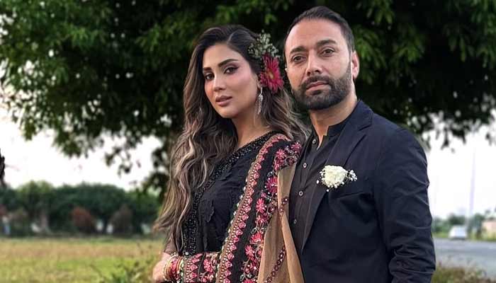 Actor Fiza Ali poses with her husband, Ejaz Khan, during a post-wedding photoshoot.— Instagram/Fizaali