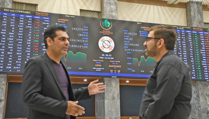 Traders monitor stock prices at the Pakistan Stock Exchange (PSX) in Karachi, on February 27, 2026. — Online