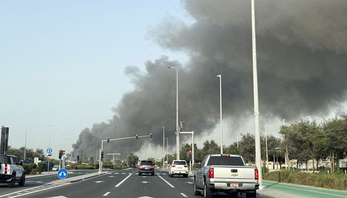 Smoke billows from Zayed port after an Iranian attack, following United States and Israel strikes on Iran, in Abu Dhabi, United Arab Emirates, March 1, 2026.— Reuters