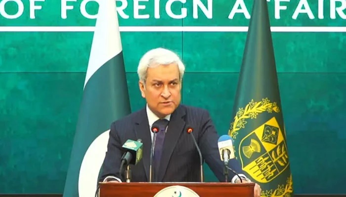Foreign Office spokesperson Tahir Hussain Andrabi speaks during a weekly press briefing on October 31, 2025 in Islamabad. — Screengrab X@ForeignOfficePk