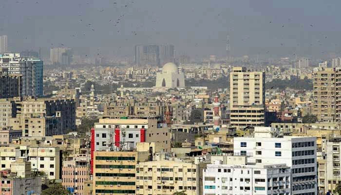 An aerial view of the commercial district of the port city of Karachi on January 27, 2023. — AFP