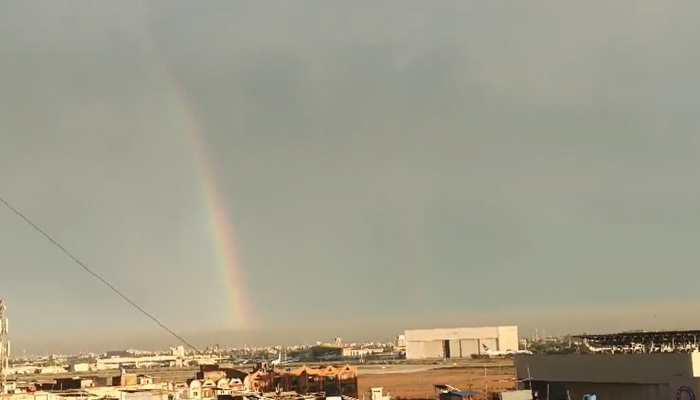 A photo shows hues of rainbow in Karachi skies after heavy rainfall, April 2, 2026. — Geo.tv