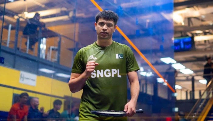 Pakistans Asim Khan in action during his World Championship Qualifying Event–Asia quarter-final against Hong Kongs Him Wong at the Hong Kong Football Club in Happy Valley on April 2, 2026. — PSA Squash Tour