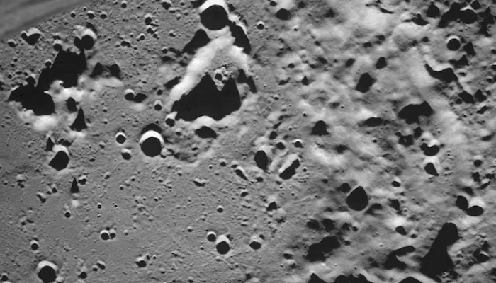 A picture taken from the camera of the lunar landing spacecraft Luna-25 shows the Zeeman crater located on the far side of the moon, August 17, 2023. — Reuters