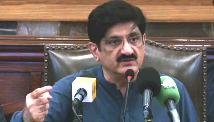 Sindh Chief Minister Murad Ali Shah speaks during a press conference in Karachi, Sindh, April 5, 2026. — Screengrab via YouTube/Geo News