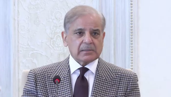 PM Shehbaz Sharif addresses federal cabinet meeting on April 8, 2026. — Screengrab via Geo News