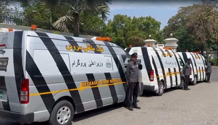 This screengrab shows ambulances, dedicated under Deceased Care Service, to transfer bodies. — Punjab government