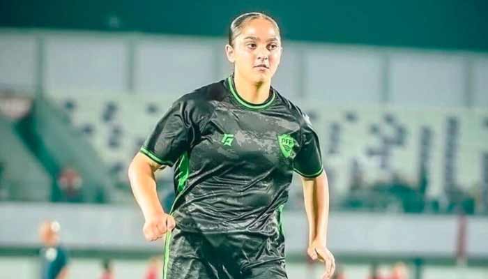 Layla Banaras in action in the fielding while playing football. — Reporter