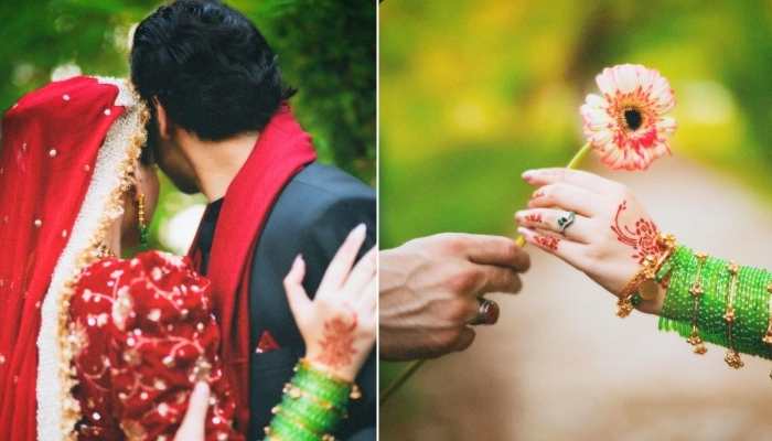 Ramsha Khan and Khushhal Khan (left) pose for a wedding shoot and exchange a flower, April 17, 2026. — Instagram@khushhalk