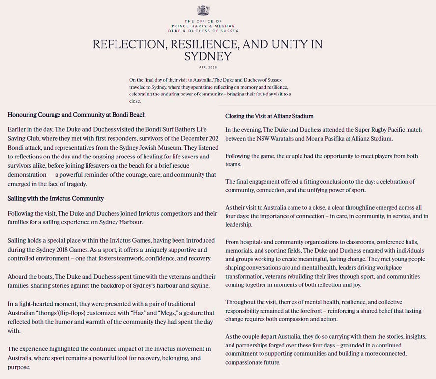 Prince Harry, Meghan Markle release statement after abrupt Australia exit