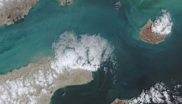 A satellite image shows the ship movement at the Strait of Hormuz on April 17, 2026, in Space. — Reuters