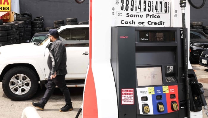 Gas prices are displayed at the pump at a gas station in the Hamilton Heights neighbourhood in the Manhattan borough of New York on March 31, 2026. — AFP