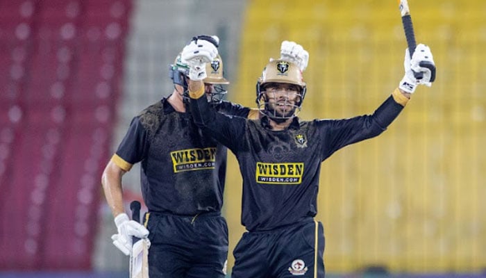 Hyderabad Kingsmens Usman Khan celebrates after scoring a half-century during the PSL 11 match against Multan Sultans at National Bank Stadium, Karachi, on April 22, 2026. — PSL