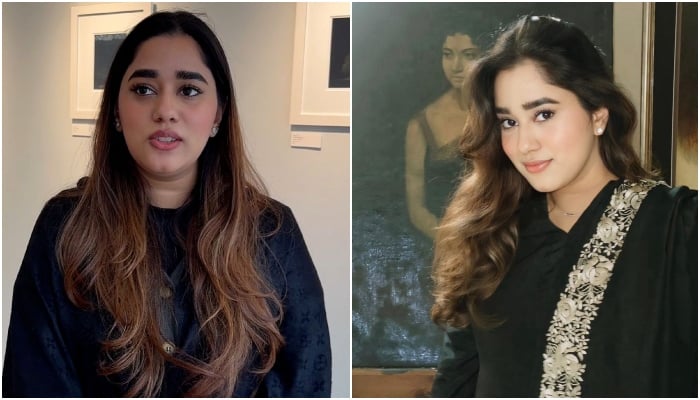 A collage of artist Maheen Elahis pictures with her artwork. — Reporter