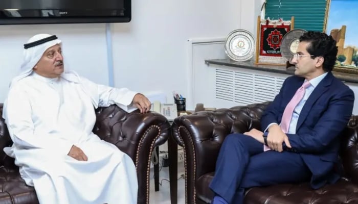 Petroleum Minister Ali Pervaiz Malik (right) speaks to Kuwait’s Ambassador to Pakistan Nassar Abdulrahman Jasser Almutairi, Islamabad, May 12, 2026. — APP