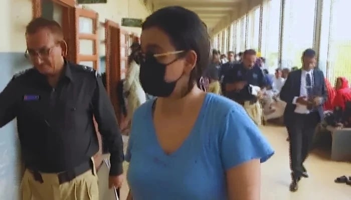 Police produce alleged drug peddler Anmol alias Pinky before a local court in Karachi on May 12, 2026. — Screengrab via YouTube/Geo News