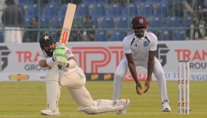 Mohammad Rizwan plays on the leg side, Pakistan vs West Indies, 1st Test, day one, Multan, January 17, 2025. — PCB