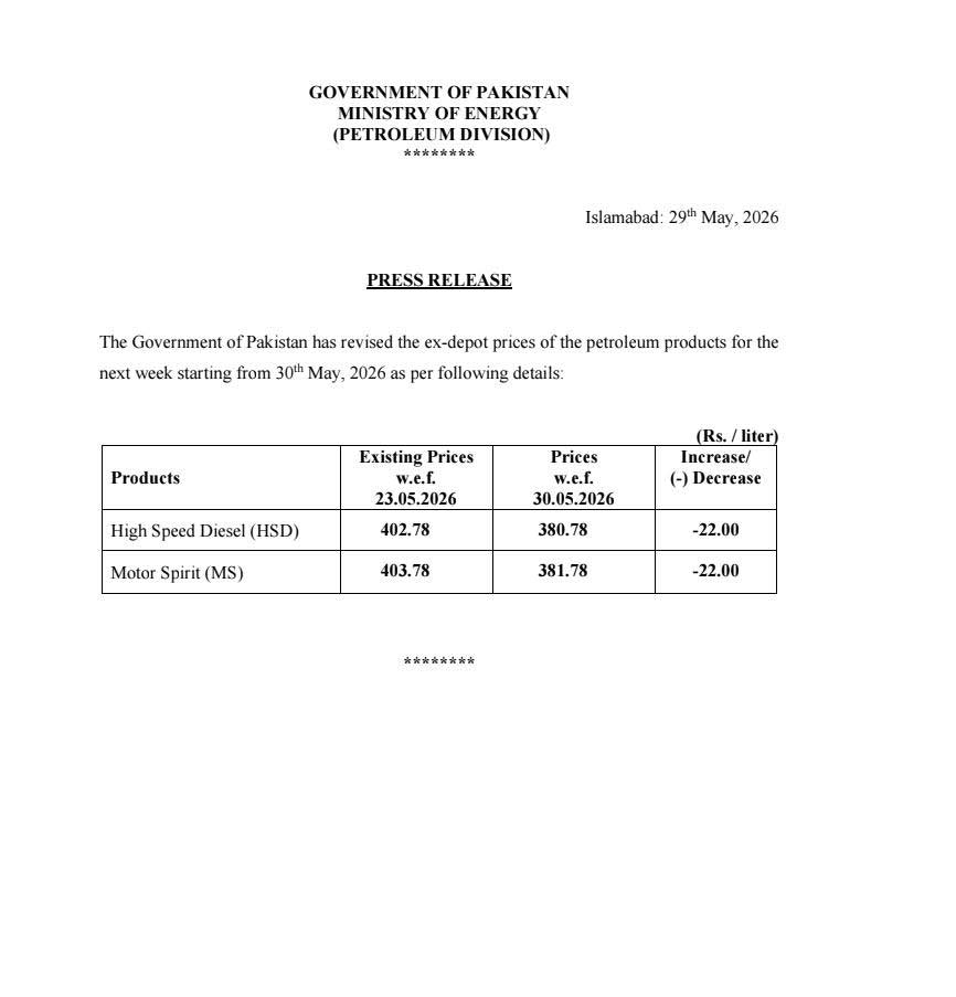 Govt slashes petrol, diesel prices by Rs22 per litre each