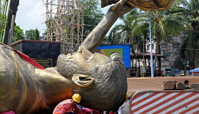 A giant statue of Argentine football star Lionel Messi was taken down in the Indian city of Kolkata after it was spotted swaying in the wind. — AFP