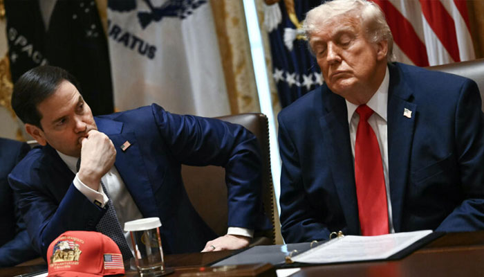 US Secretary of State Marco Rubio (centre) and US President Donald Trump (right) listen during a cabinet meeting in the Cabinet Room of the White House in Washington, DC, on May 27, 2026. — AFP