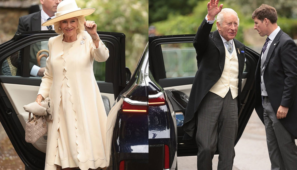 King Charles and Queen arrive in matching yellow after missing Trooping duties