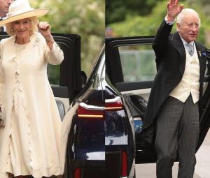 King Charles and Queen arrive in matching yellow after missing Trooping duties