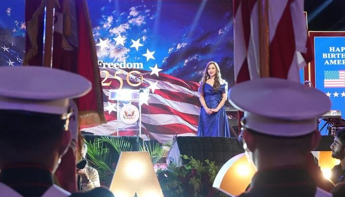 US Charge dAffaires to Pakistan, Natalie Baker, at Freedom 250 celebration at US Embassy, Islamabad, June 6, 2026. — US Embassy