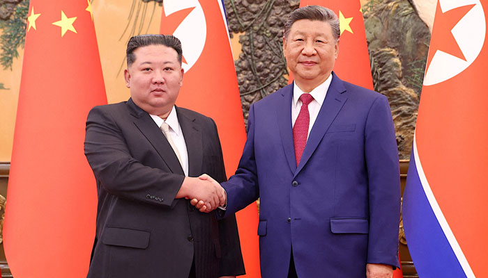Chinese President Xi Jinping and Democratic Peoples Republic of Korea (DPRK) leader Kim Jong Un shake hands at the Great Hall of the People in Beijing, China September 4, 2025.— Reuters/File
