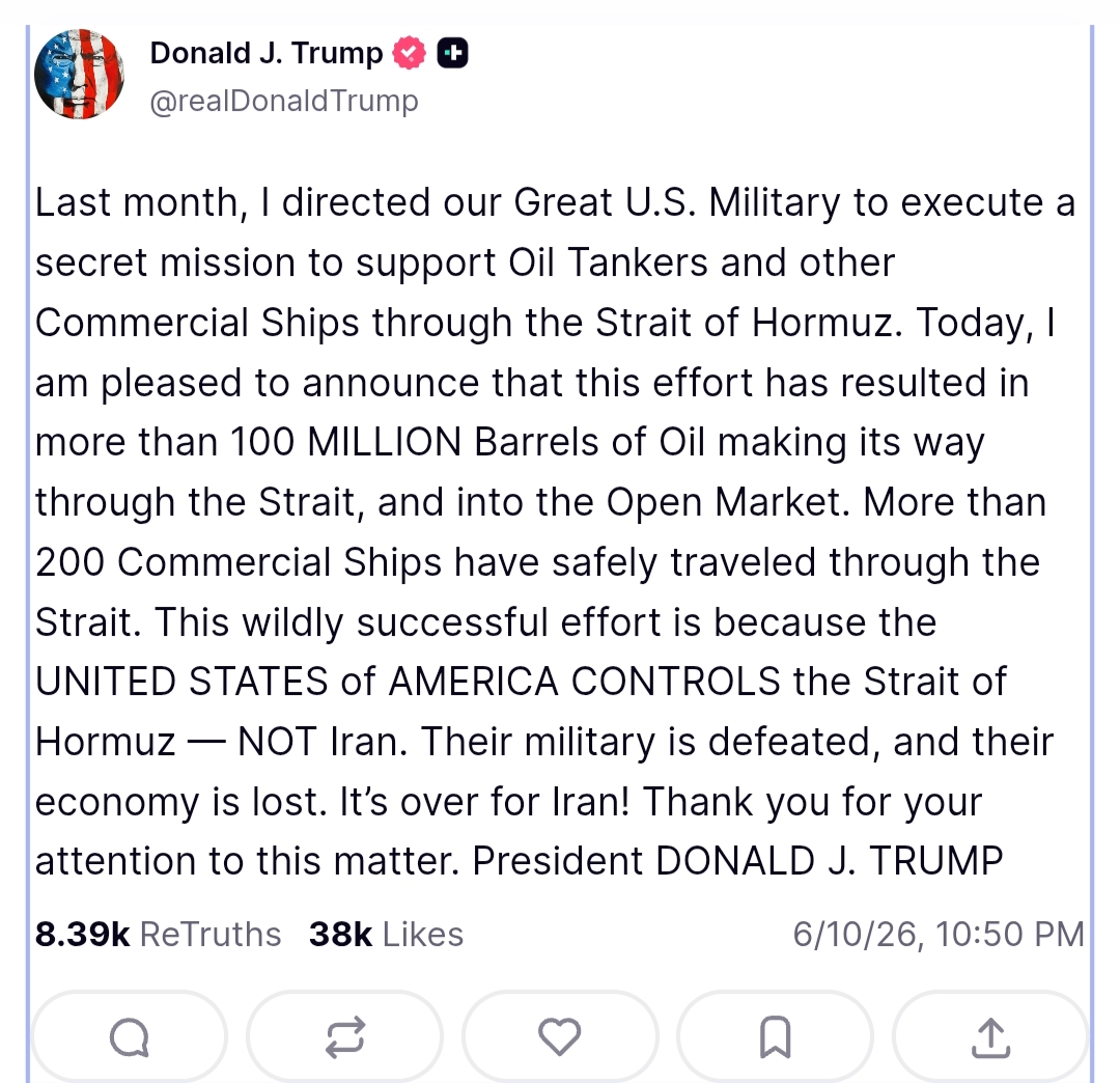 US military secretly helped 100m barrels of oil through Hormuz: Trump