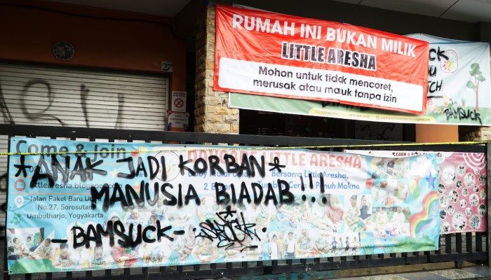 Police tape cordons off an area at Little Aresha daycare centre, as Indonesian police investigate allegations of physical abuse of children, in Yogyakarta, Indonesia, April 30, 2026. — Reuters