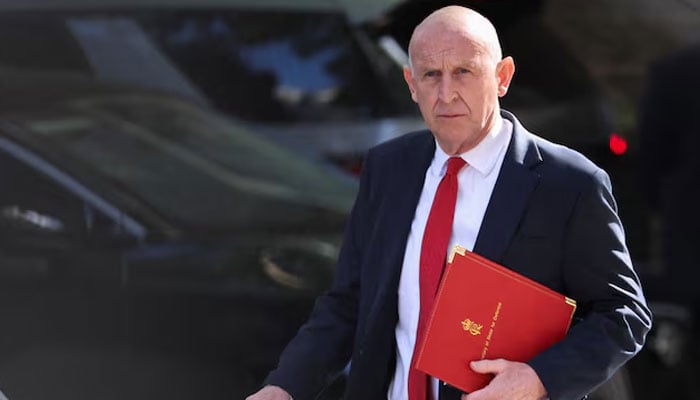 British Defence Secretary John Healey walks on Downing Street, to attend a cabinet meeting, the day before the State Opening of Parliament, in London, Britain, May 12, 2026.— Reuters/File